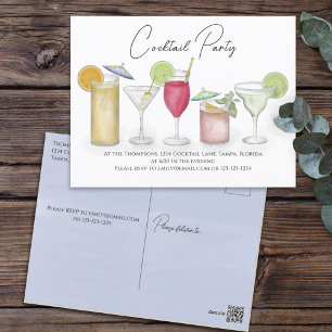 Carte Postale Simple Watercolor Cocktail Party Boissons Whimsica