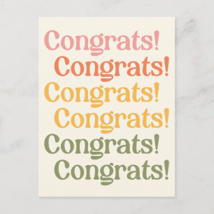 Carte Postale Simples Congrats de typographie rétro Jaune et ver