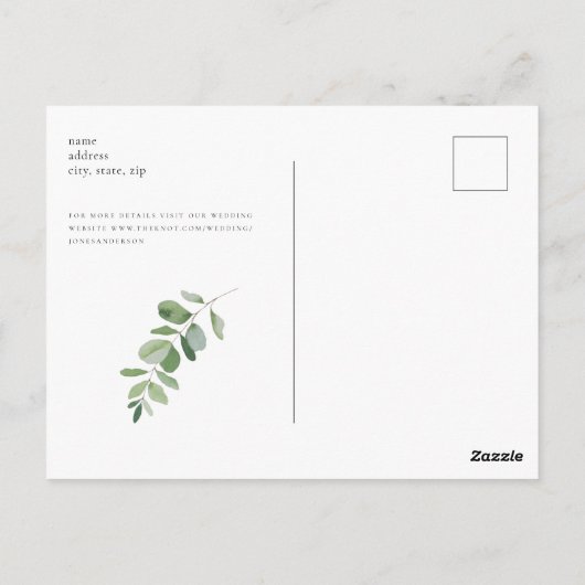 Carte Postale Simplicité & Foliage Mariage noir Enregistrer notr (Dos)