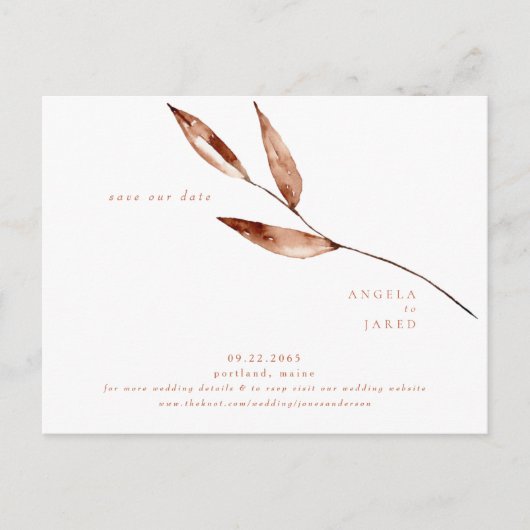 Carte Postale Simplicité Foliage Terracotta Mariage Date de sauv (Devant)