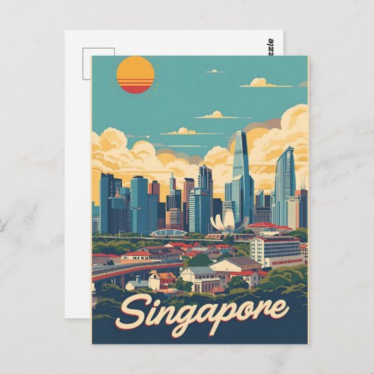 Carte Postale Singapore city retro Skyline (Devant / Derrière)
