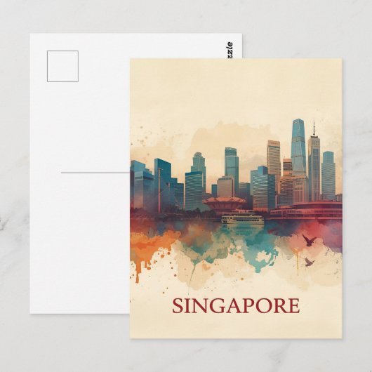 Carte Postale Singapore city retro Skyline (Devant / Derrière)