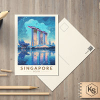 Singapore Marina Bay Voyage de Nuit Art Vintage