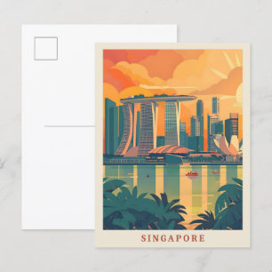 Carte Postale Singapour Art Elegant Vintage voyage