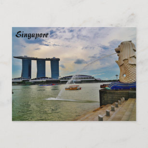 Carte Postale Singapour : Merlion et Marina Bay Sands Hotel