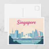 Carte Postale Singapour Pastel Travel Design (Devant / Derrière)