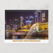 Carte Postale Singapour Skyline à la nuit avec le Méron (Devant)