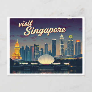 CARTE POSTALE SINGAPOUR SKYLINE ART VINTAGE
