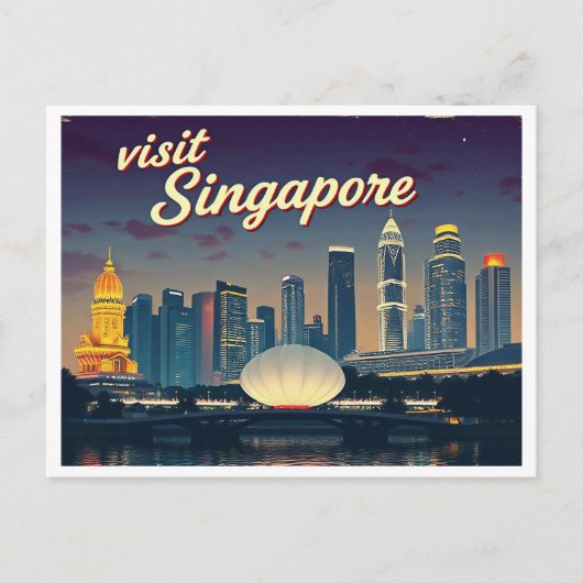 CARTE POSTALE SINGAPOUR SKYLINE ART VINTAGE (Devant)