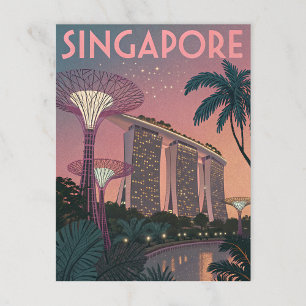 Carte Postale Singapour Skyline dans l'art rétro futuriste