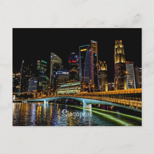 Carte Postale Singapour Skyline, Lumières De Nuit (Devant)