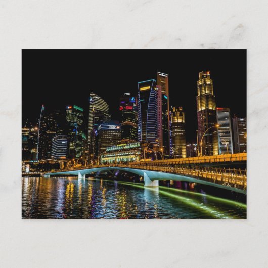 Carte Postale Singapour Skyline, Lumières De Nuit (Devant)