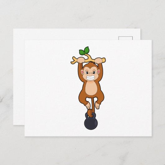 Carte Postale Singe à la musculation avec haltère (Devant / Derrière)
