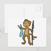 Carte Postale Singe à la pêche avec canne à pêche et poisson (Devant / Derrière)
