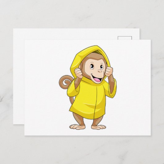 Carte Postale Singe à la pluie avec Raincoat (Devant / Derrière)