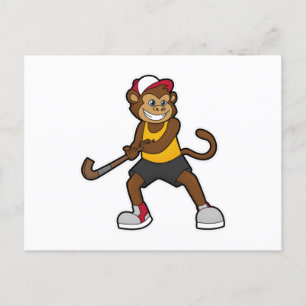 Carte Postale Singe au hockey avec bâton de hockey