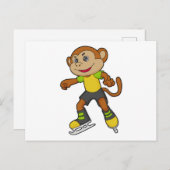 Carte Postale Singe au patinage artistique avec des patins à gla (Devant / Derrière)
