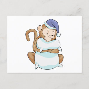 Carte Postale Singe avec Coussin et tête de lit