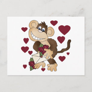 Carte Postale Singe avec des Chemises et des Cadeaux Roses Rouge