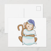 Carte Postale Singe avec oreiller et dormeur (Devant / Derrière)