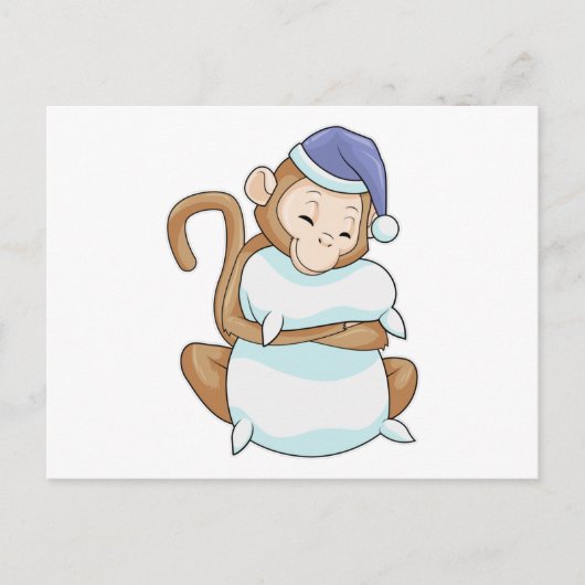 Carte Postale Singe avec oreiller et dormeur (Devant)