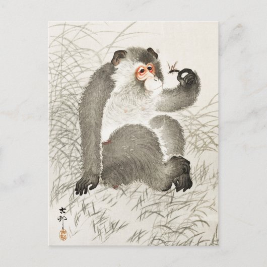 Carte Postale Singe avec peinture d'insectes par Ohara Koson (Devant)