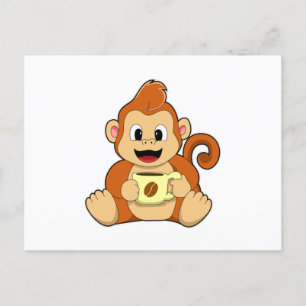 Carte Postale Singe avec tasse de café