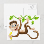 Carte Postale Singe balançant avec banane (Devant / Derrière)