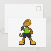 Carte Postale Singe chanteur avec microphone et casque audio (Devant / Derrière)