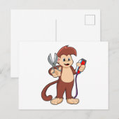 Carte Postale Singe coiffeur aux ciseaux et rasoir (Devant / Derrière)