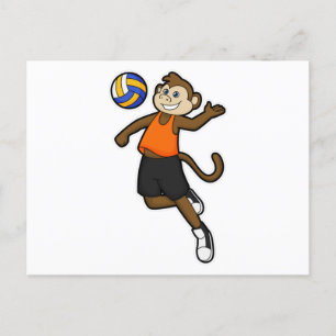 Carte Postale Singe comme joueur de volleyball avec volleyball
