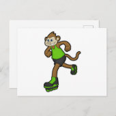 Carte Postale Singe comme patineur avec patins en ligne (Devant / Derrière)