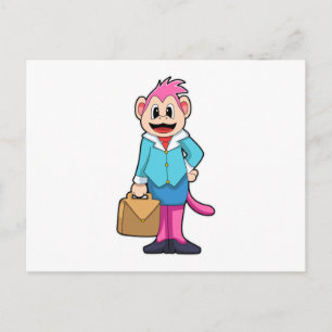 Carte Postale Singe comme secrétaire avec sac