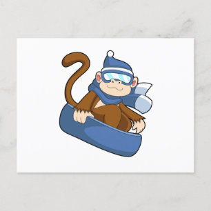 Carte Postale Singe comme Snowboardeur avec Sonowboard.PNG