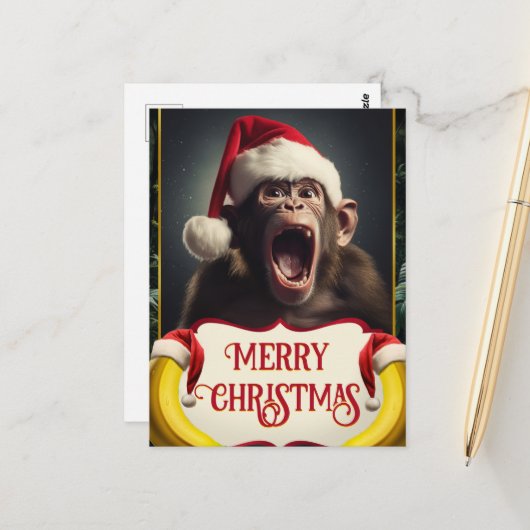 Carte Postale Singe de Noël (Devant/Arrière en situation)