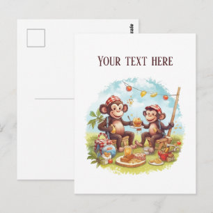 Carte Postale Singe de pique-nique amusant ajouter du texte 