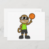 Carte Postale Singe en joueur de basket avec ballon de basket (Devant / Derrière)