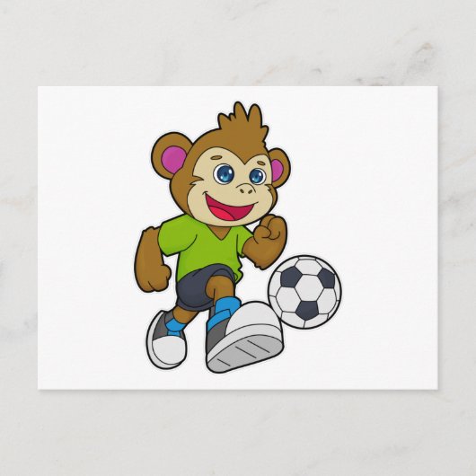 Carte Postale Singe en joueur de football avec ballon (Devant)