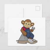 Carte Postale Singe en mécanicien avec clé (Devant / Derrière)