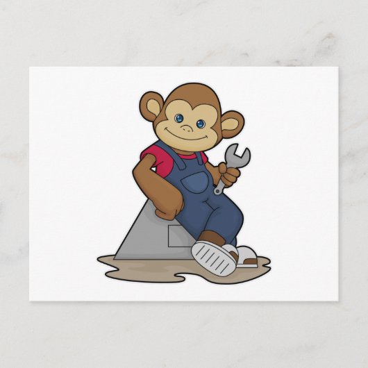Carte Postale Singe en mécanicien avec clé (Devant)