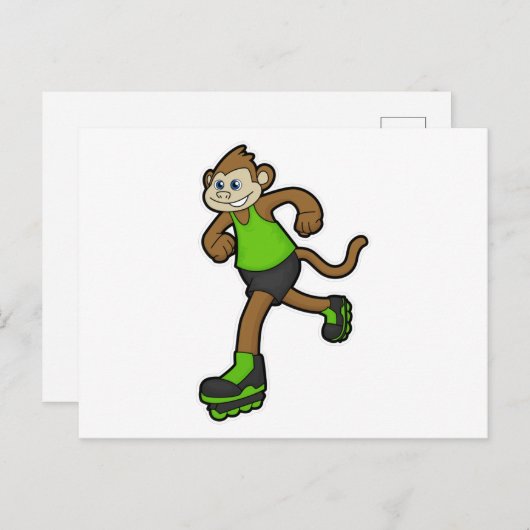 Carte Postale Singe en patineur avec des patins en ligne (Devant / Derrière)
