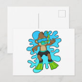 Carte Postale Singe en plongeur avec tuba (Devant / Derrière)