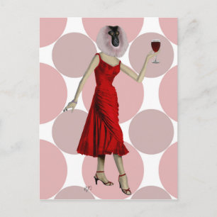 Carte Postale Singe en Robe Rouge avec vin