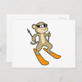 Carte Postale Singe en skieur avec ski (Devant / Derrière)