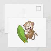 Carte Postale Singe en surfeur avec planche de surf (Devant / Derrière)