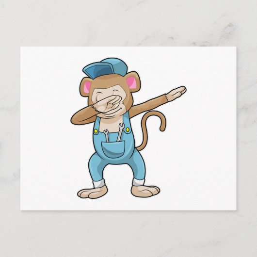 Carte Postale Singe en tant que mécanicien au dab de danse hip h (Devant)