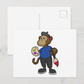 Carte Postale Singe en tant que peintre avec peinture et pinceau (Devant / Derrière)