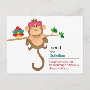 Carte Postale Singe et oiseau de dessin animé mignon avec des lu