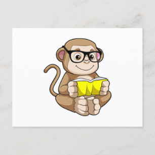 Carte Postale Singe étudiant avec lunettes et livre