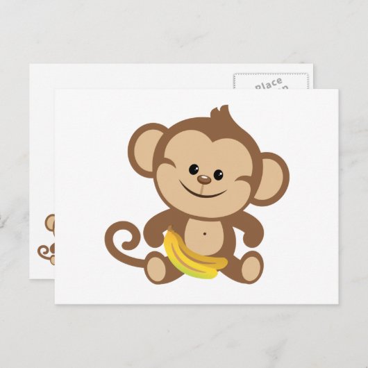 Carte Postale Singe Garçon Avec Banane (Devant / Derrière)